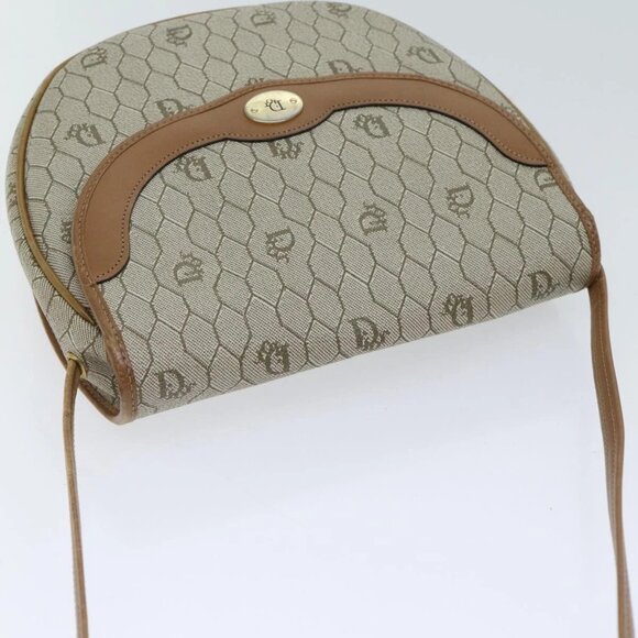 Christian Dior Honeycomb Canvas Shoulder Bag PVC Leather Beige Auth - Picture 6 of 15